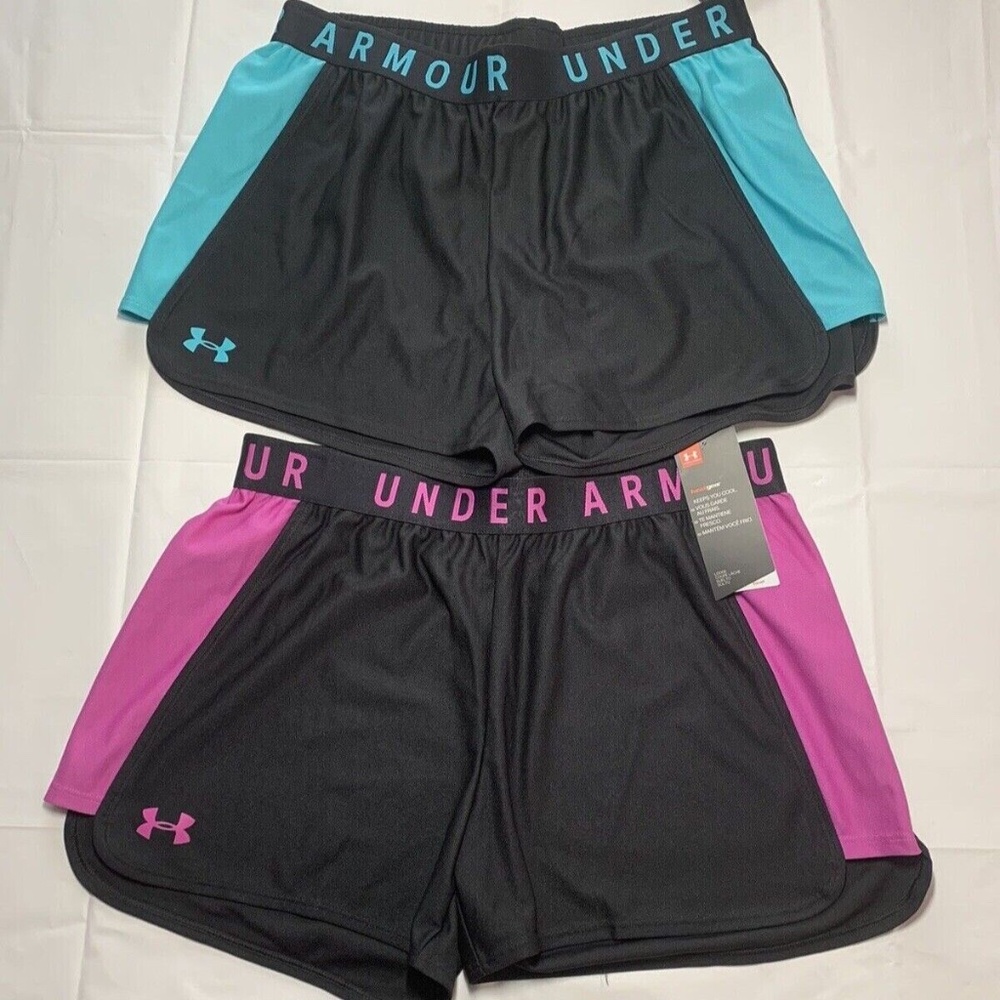 Under Armour Purple Teal Black Elastic Waist Unlined Athletic Shorts Medium